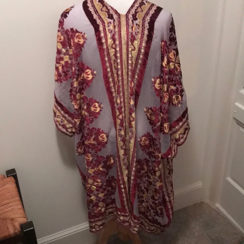 NWT Free People Red/Gold MUSE Burn Out Kimono O/S